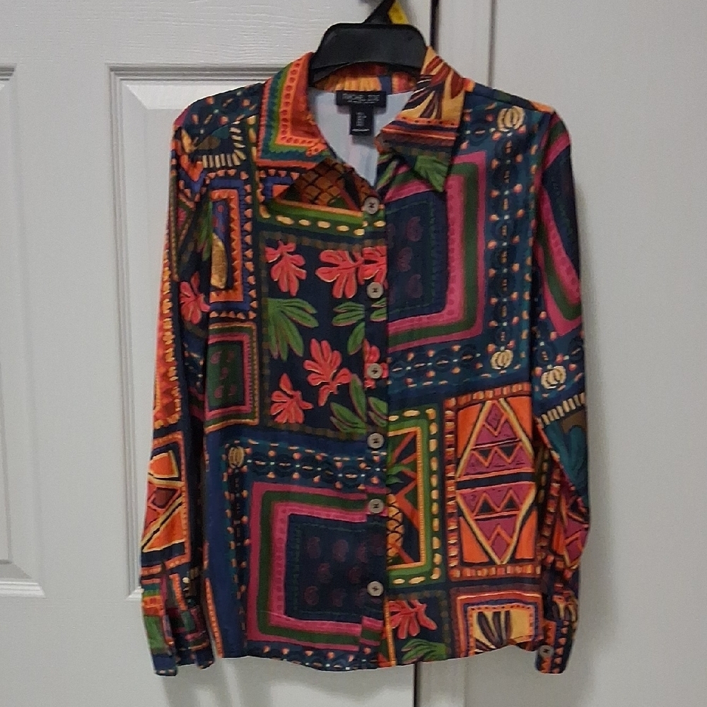Rachel Zoe Tropical Fruit Patterned Button Up Top Or Shirt. Size Small